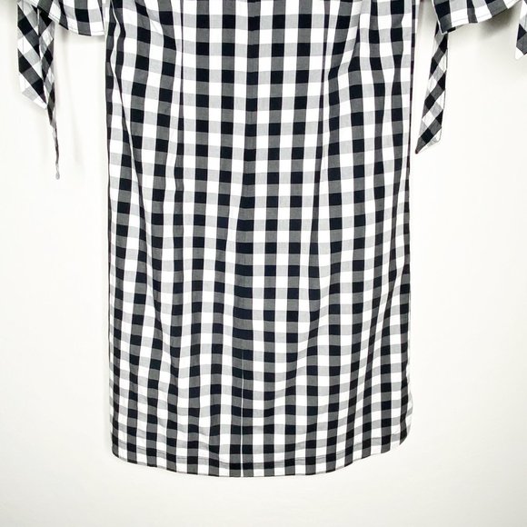 J. Crew Gingham Ruffle Sleeve V Neck Midi Shift Dress Black White Size XS - Picture 7 of 12